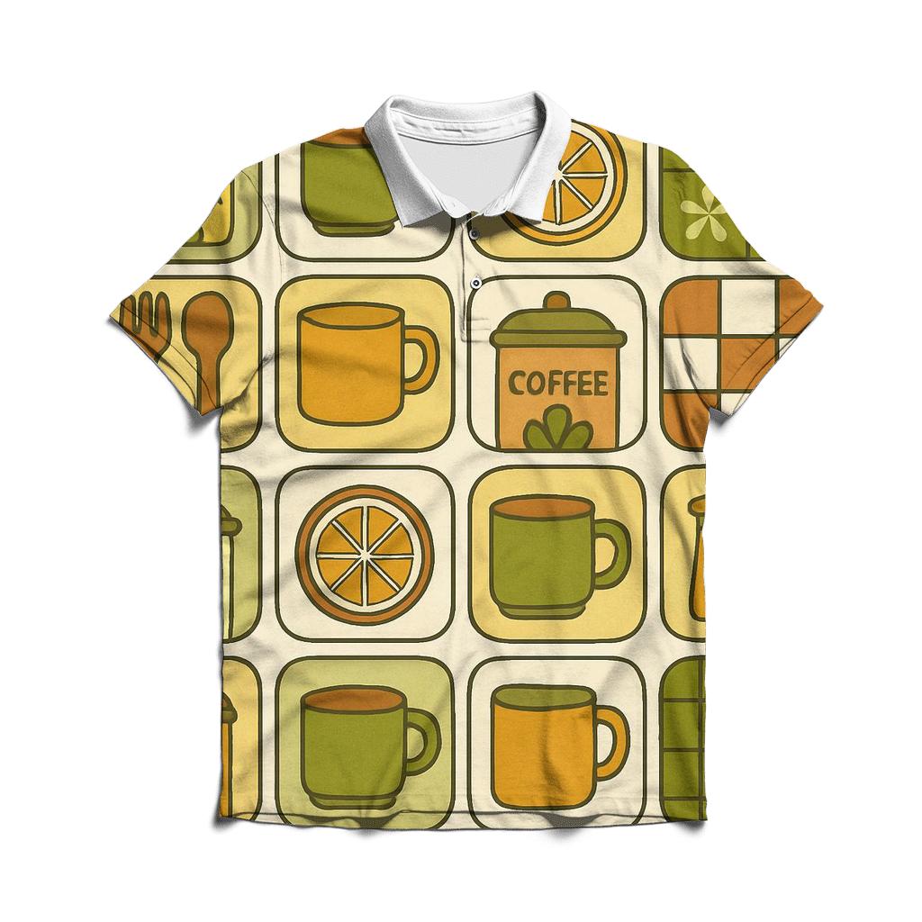 Seventies Kitchen Canister Doodle Grid branded logo polo shirts