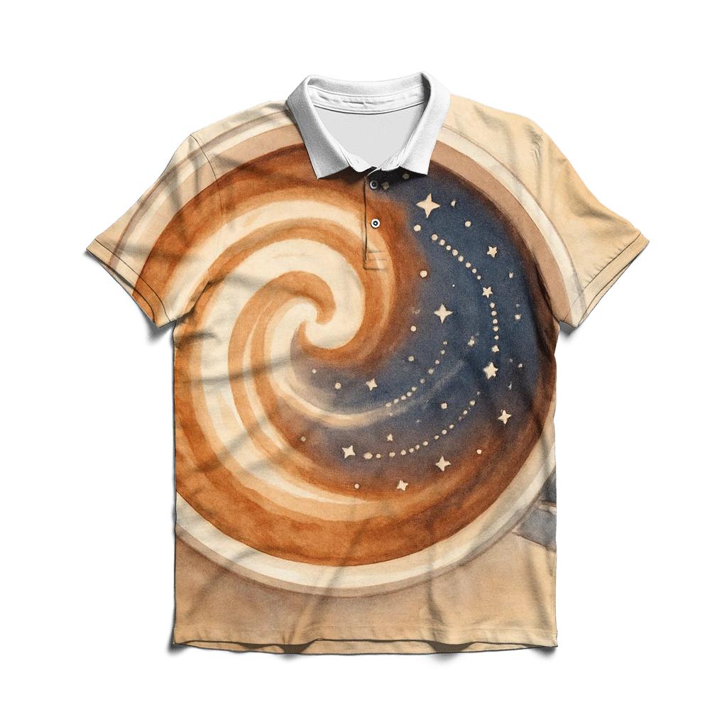 Latte Constellation Swirl embroidered polo tops