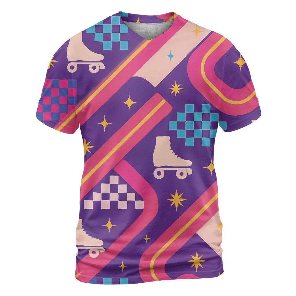 Vintage Roller Rink Neon Lane Pattern trendy printed shirt styles