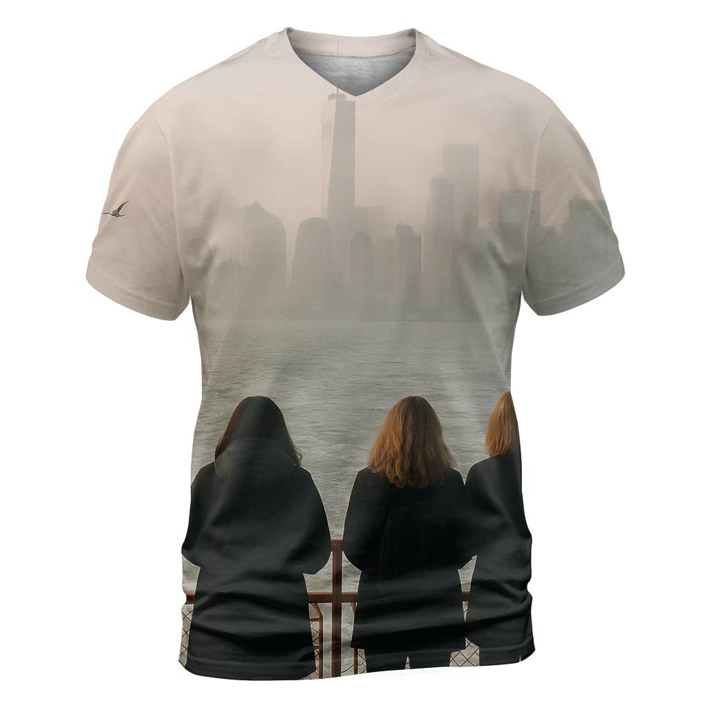 Fogbound Arrival With The Downtown Skyline From The Staten Island Ferry designer pattern shirts
