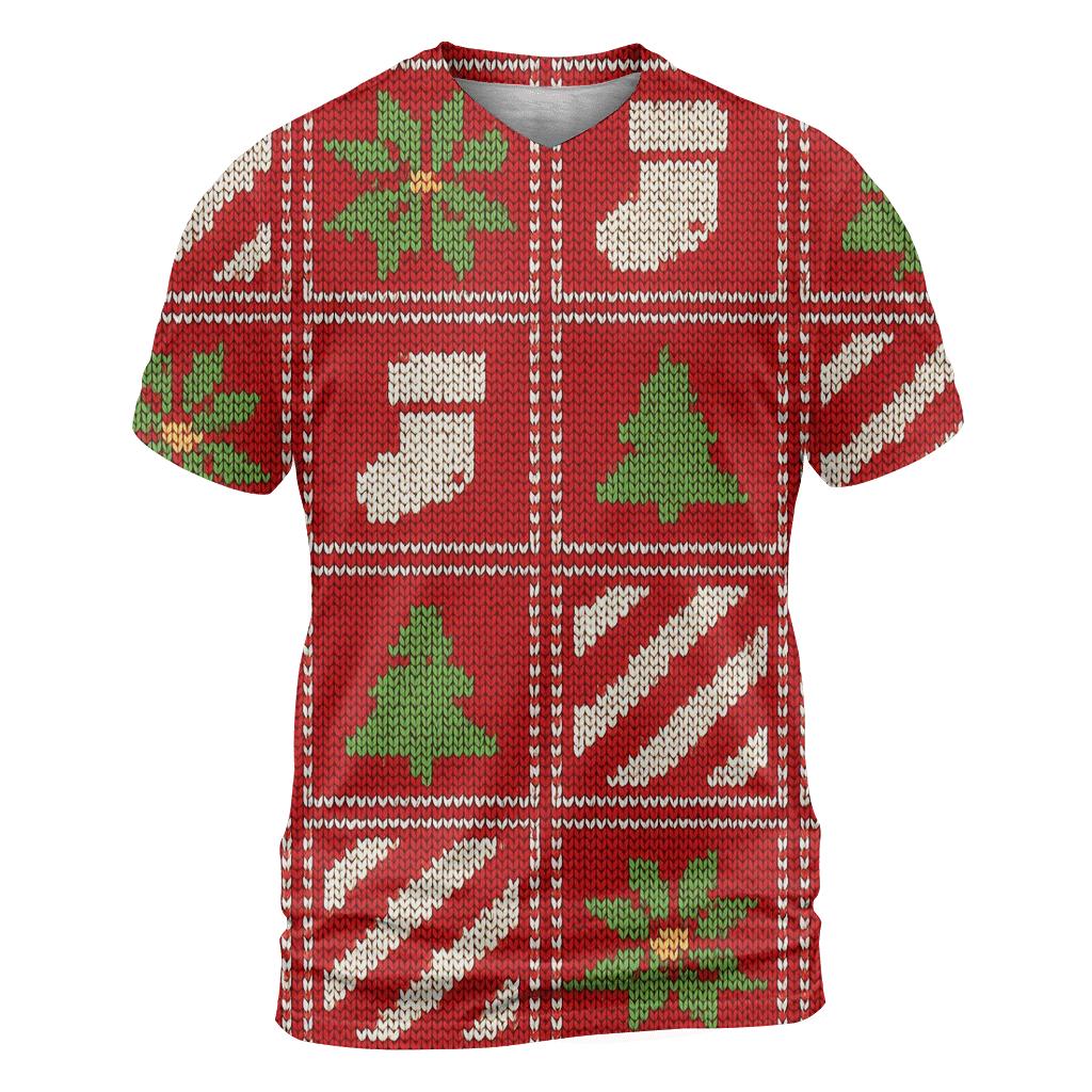 Ugly Christmas Candy Cane And Poinsettia Patchwork Parade Design statement graphic shirts