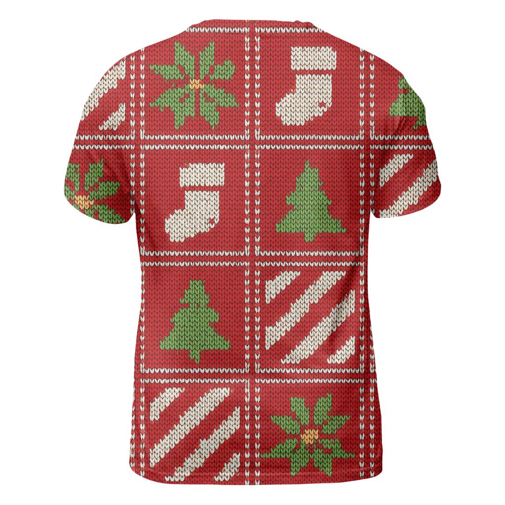 Ugly Christmas Candy Cane And Poinsettia Patchwork Parade Design statement graphic shirts