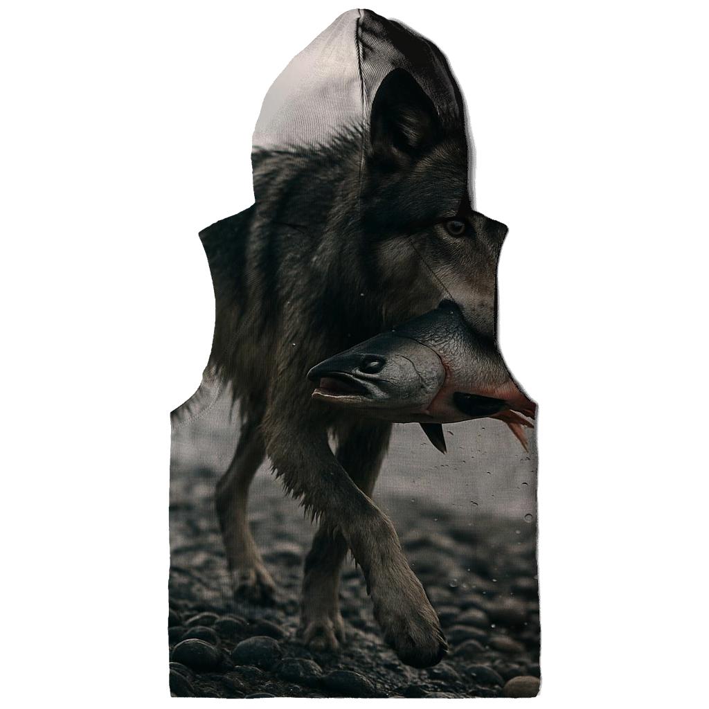 Salt Spray Salmon Run Wolf embroidered hoodies