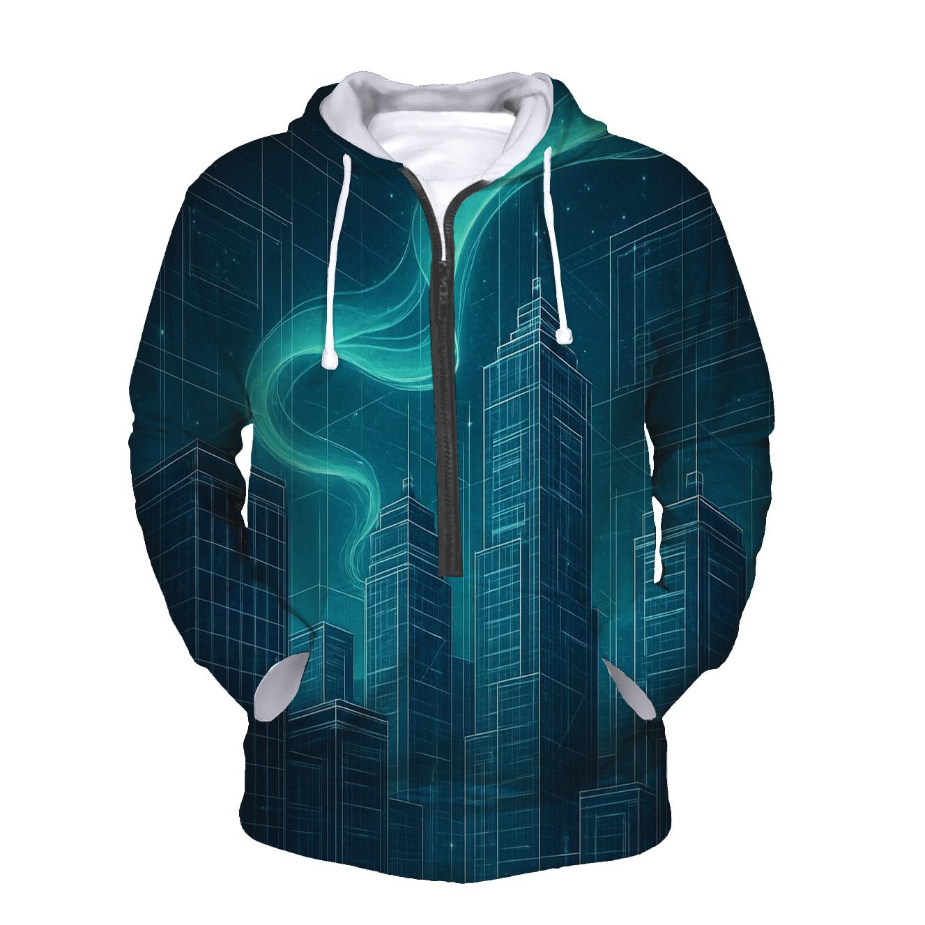 Aurora Blueprint Cityscape embroidered hoodies