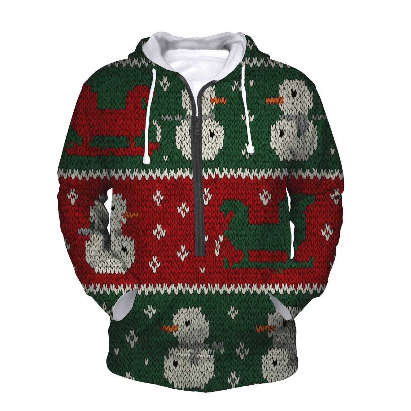Ugly Christmas Sleigh And Snowman Band Sampler Design heavyweight hoodies