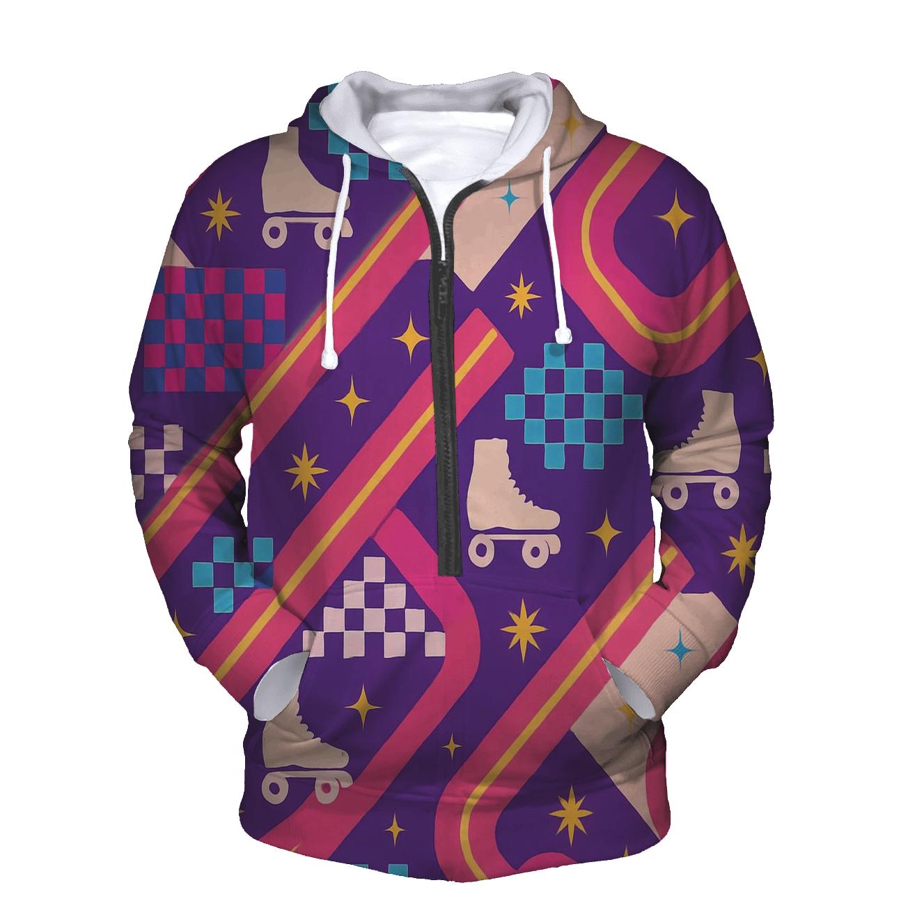 Vintage Roller Rink Neon Lane Pattern designer hoodies