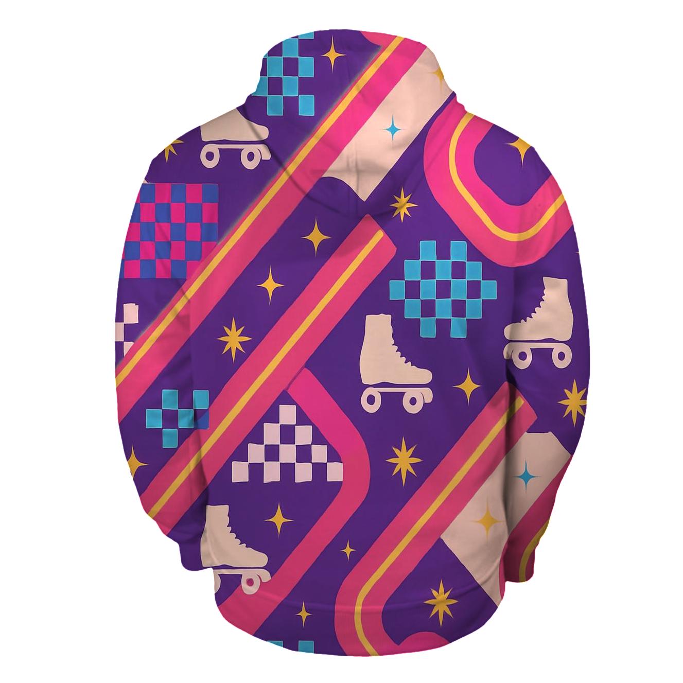 Vintage Roller Rink Neon Lane Pattern designer hoodies