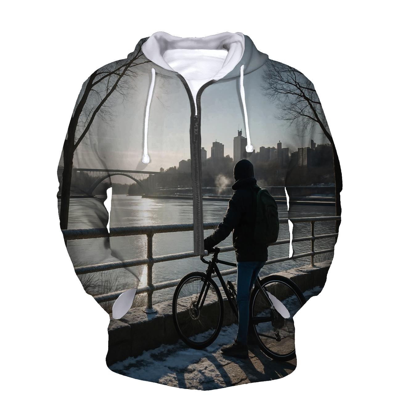 Winter Sun On The Harlem River With The Upper Manhattan Skyline embroidered hoodies