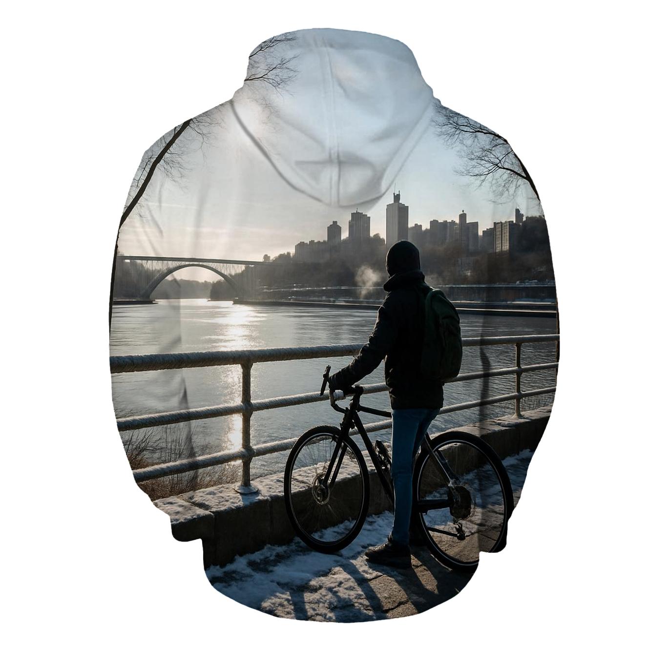 Winter Sun On The Harlem River With The Upper Manhattan Skyline embroidered hoodies