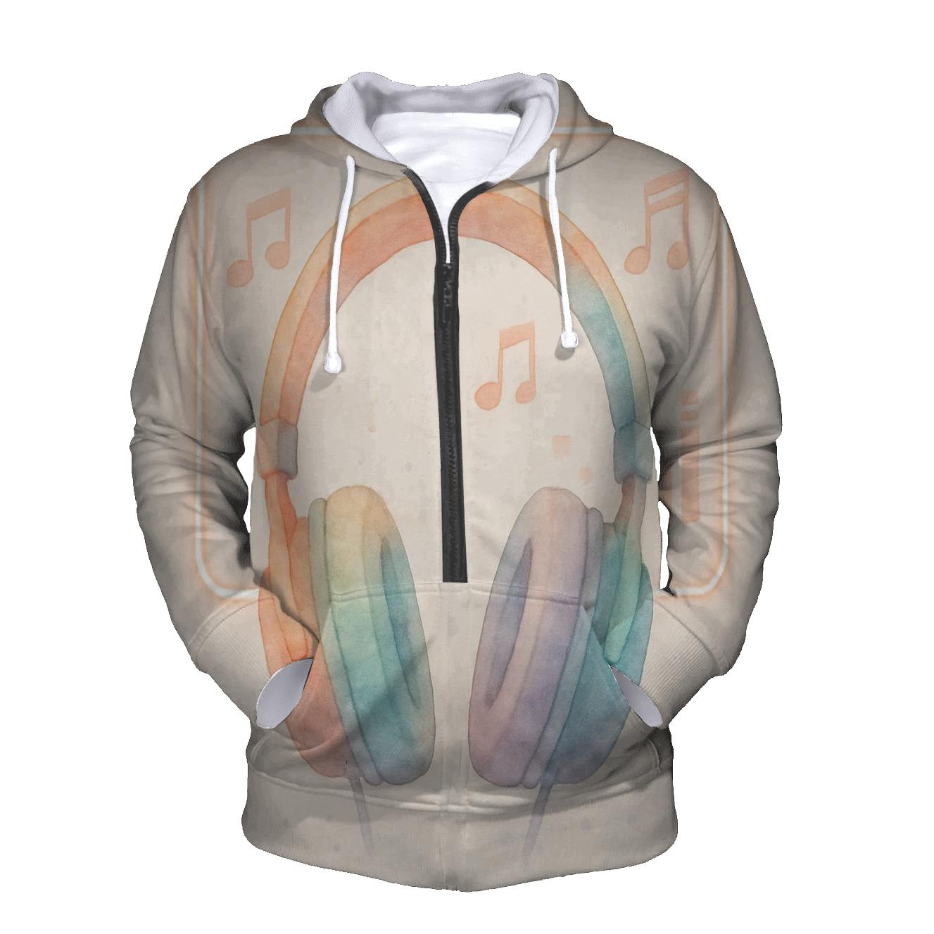 Watercolor Headphones Over Neon Notes hoodie styles