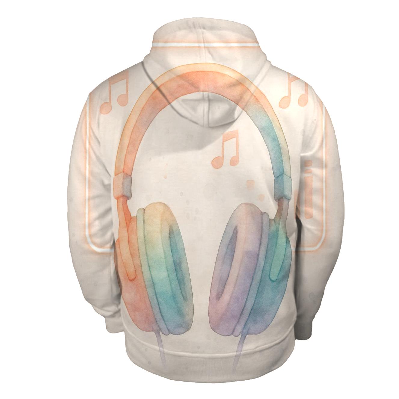 Watercolor Headphones Over Neon Notes hoodie styles