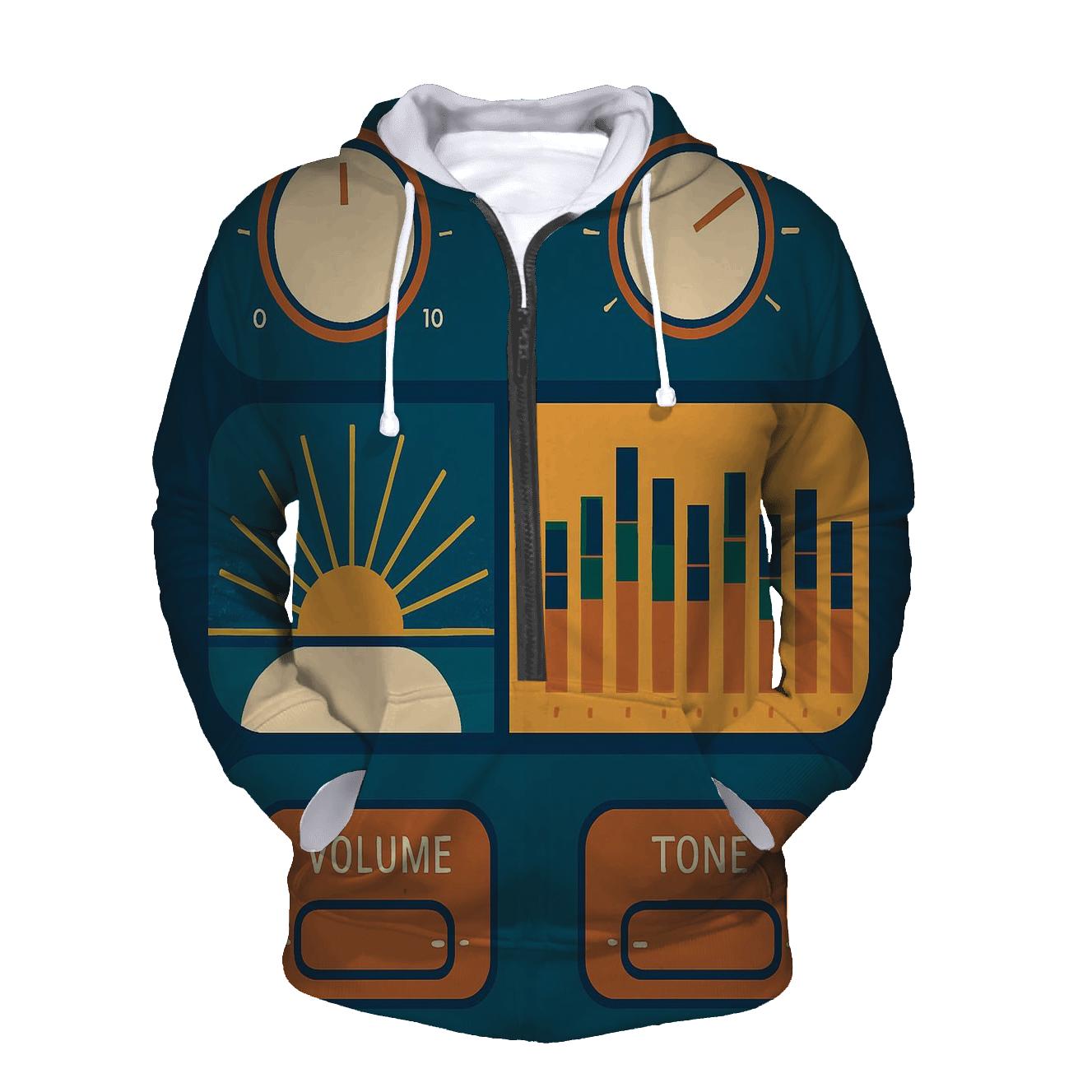 Analog HiFi Dial Sunburst Panels premium hoodies