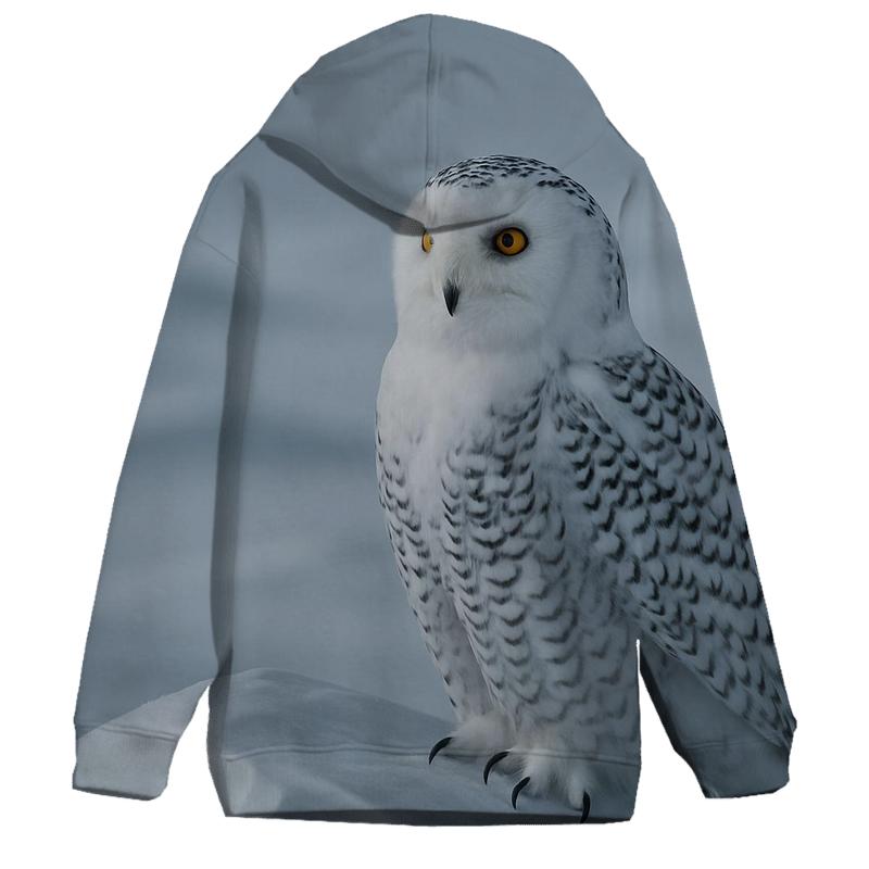 Aurora Stillness Snowy Owl embroidered hoodies