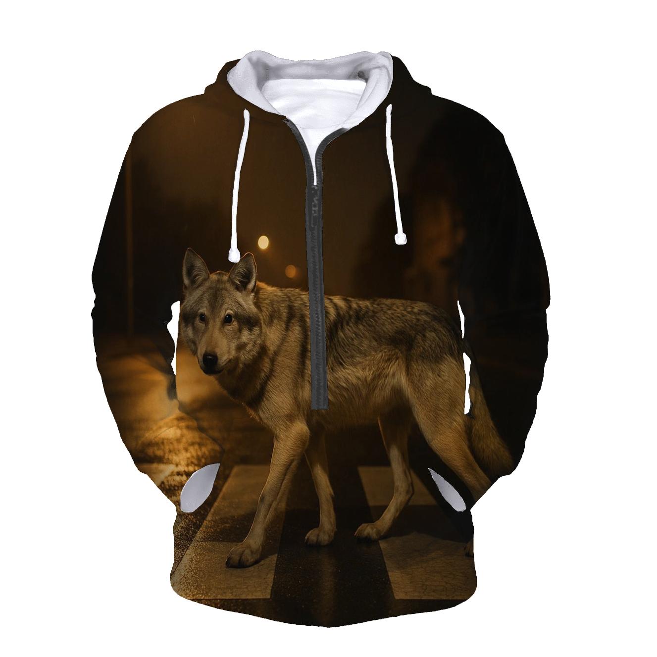 Night Crosswalk Urban Fringe Wolf embroidered hoodies