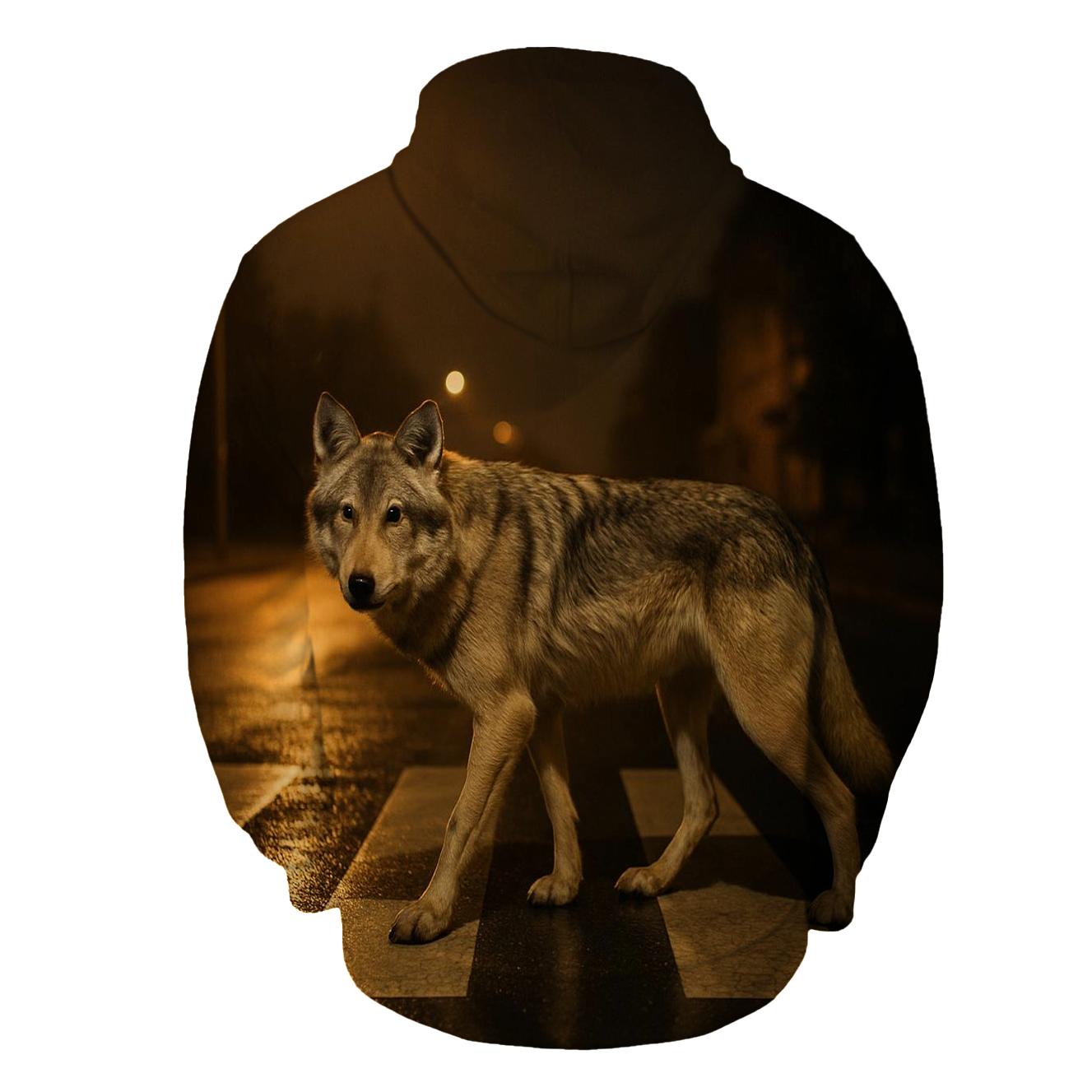 Night Crosswalk Urban Fringe Wolf embroidered hoodies