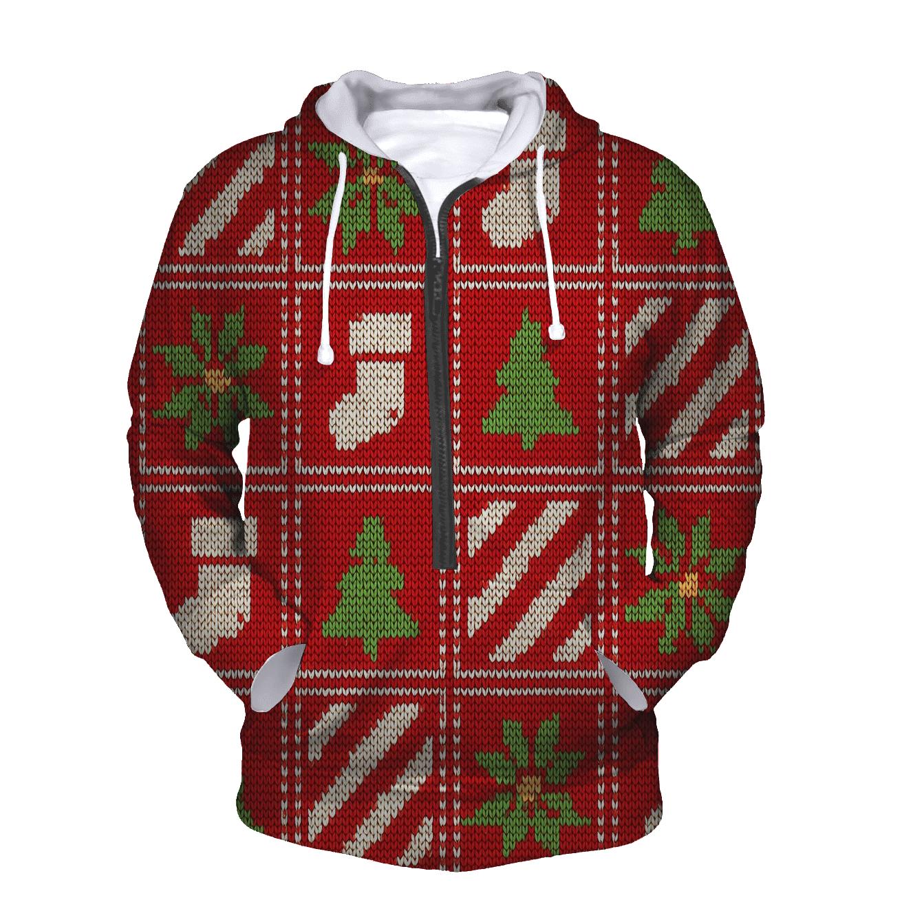 Ugly Christmas Candy Cane And Poinsettia Patchwork Parade Design hoodie designs