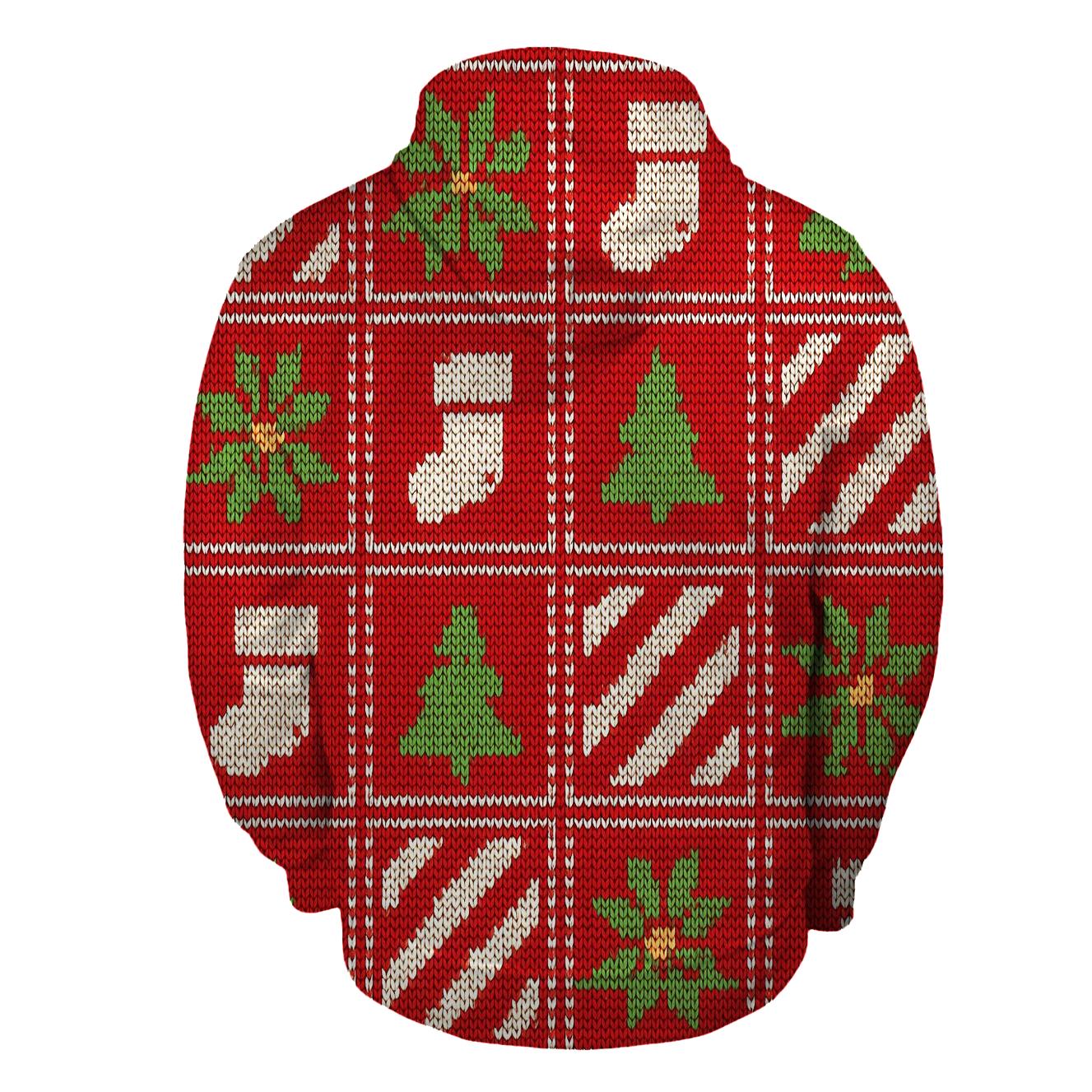 Ugly Christmas Candy Cane And Poinsettia Patchwork Parade Design hoodie designs