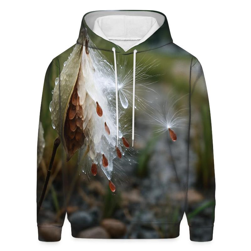 Rain Garden Milkweed Pods Releasing Silk Floss zip-up hoodies