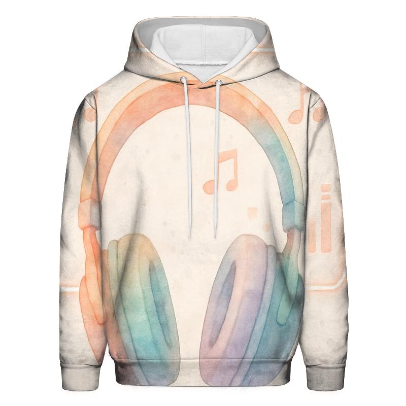 Watercolor Headphones Over Neon Notes hoodie designs
