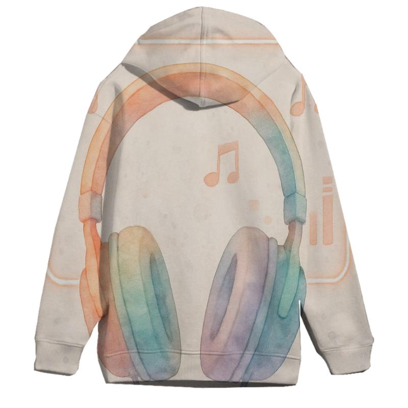 Watercolor Headphones Over Neon Notes hoodie designs