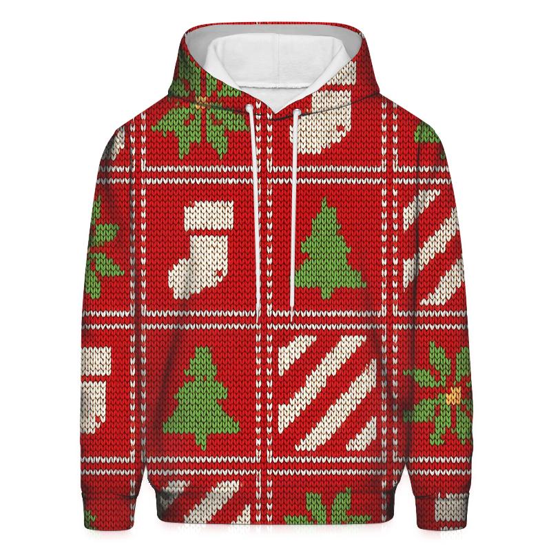 Ugly Christmas Candy Cane And Poinsettia Patchwork Parade Design lightweight hoodies