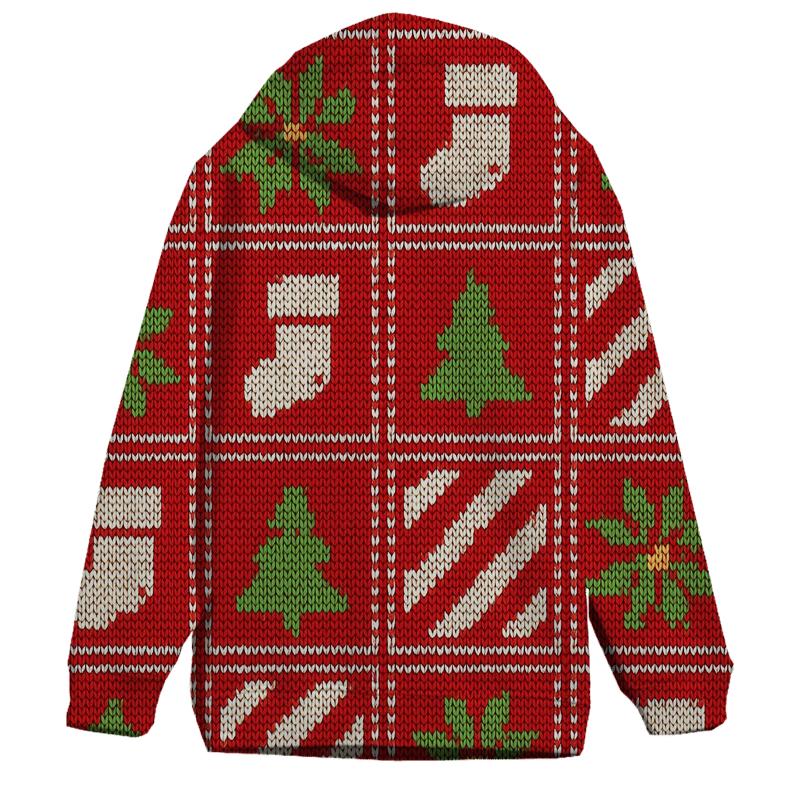 Ugly Christmas Candy Cane And Poinsettia Patchwork Parade Design lightweight hoodies