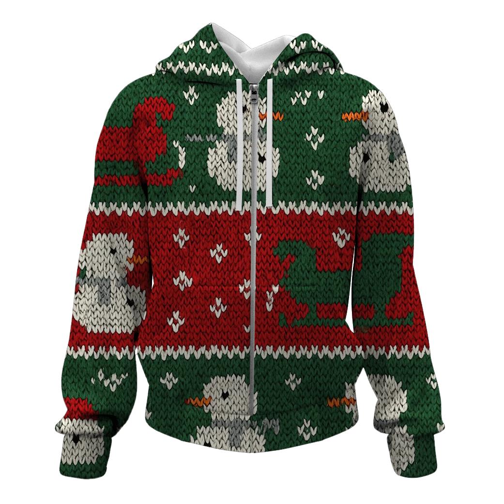 Ugly Christmas Sleigh And Snowman Band Sampler Design zip-up hoodies