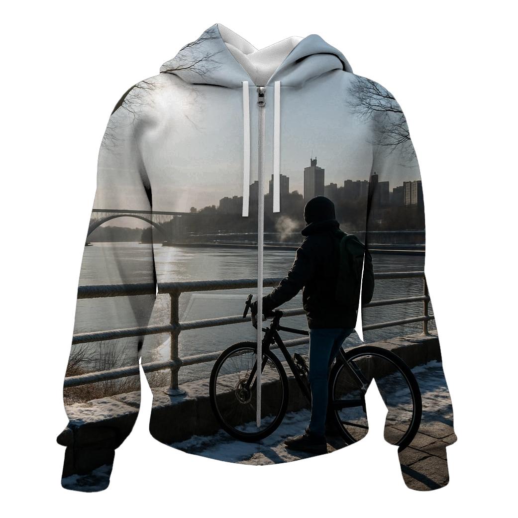 Winter Sun On The Harlem River With The Upper Manhattan Skyline heavyweight hoodies