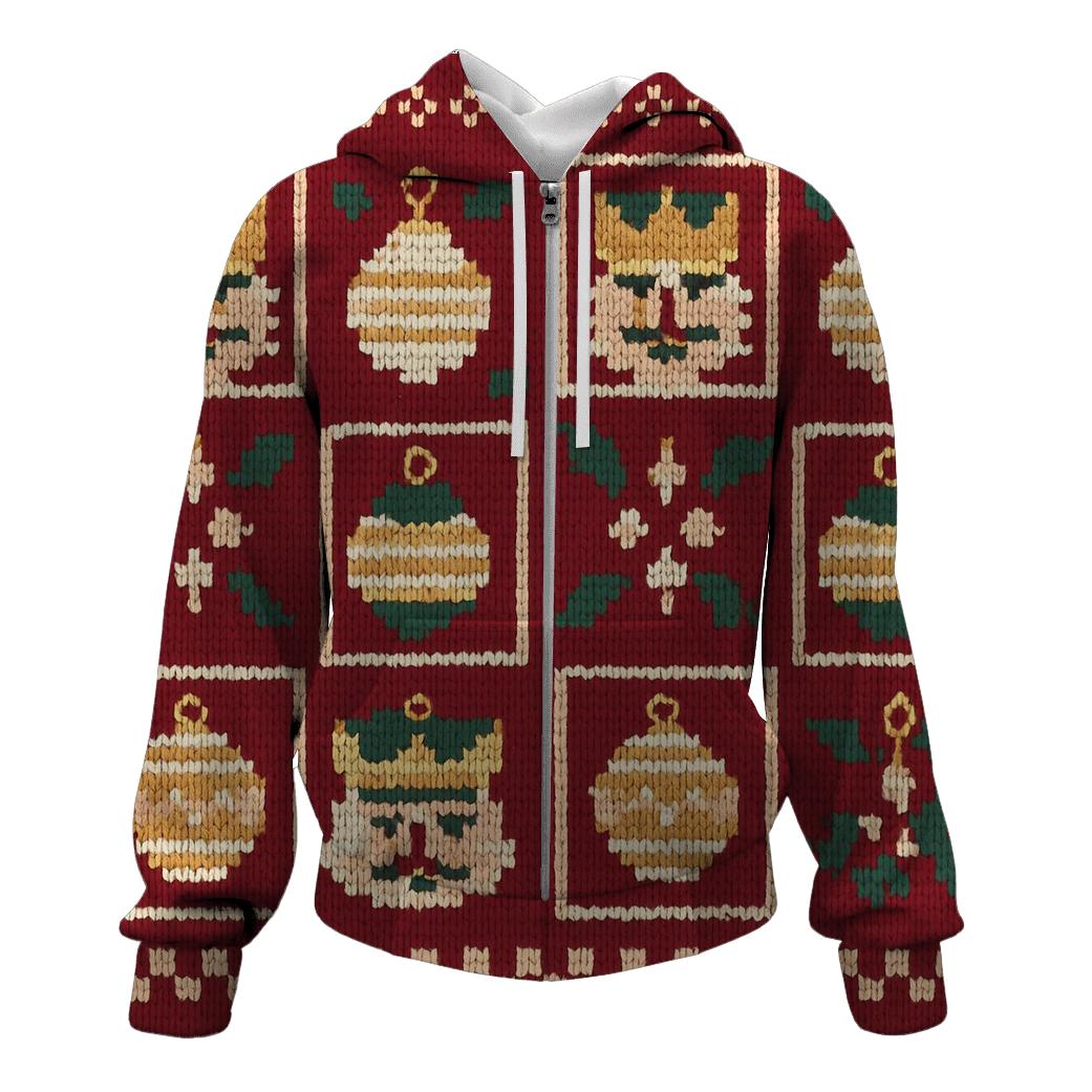 Ugly Christmas Nutcracker And Ornament Lattice Design heavyweight hoodies