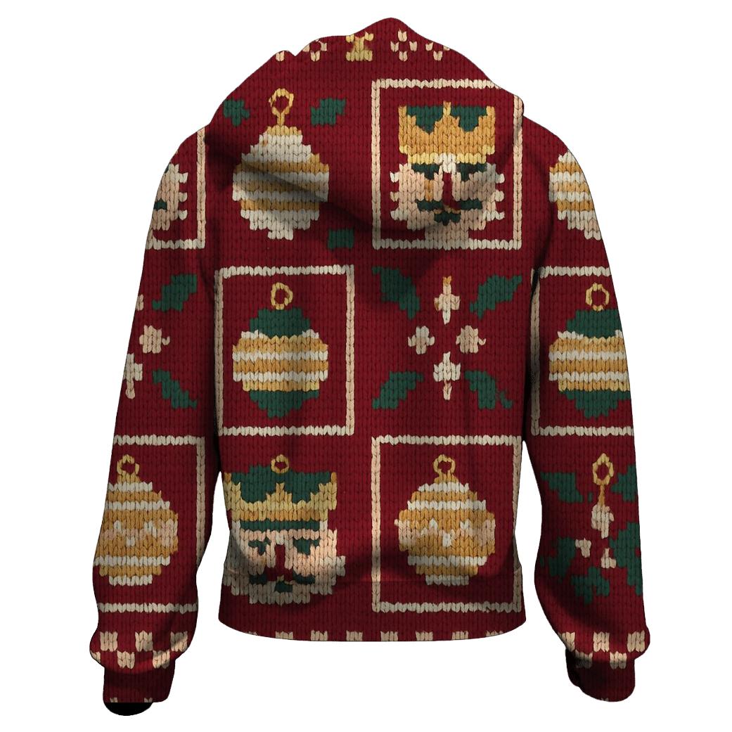Ugly Christmas Nutcracker And Ornament Lattice Design heavyweight hoodies