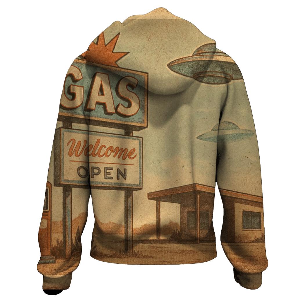 Sepia Desert Gas Station UFO Stop 1959 lightweight hoodies