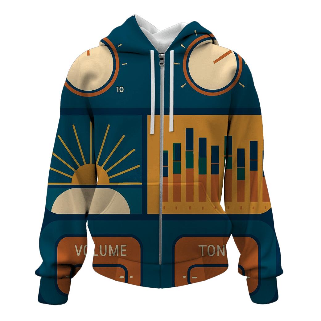 Analog HiFi Dial Sunburst Panels printed hoodies