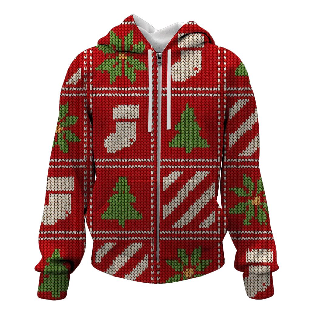 Ugly Christmas Candy Cane And Poinsettia Patchwork Parade Design hoodie styles