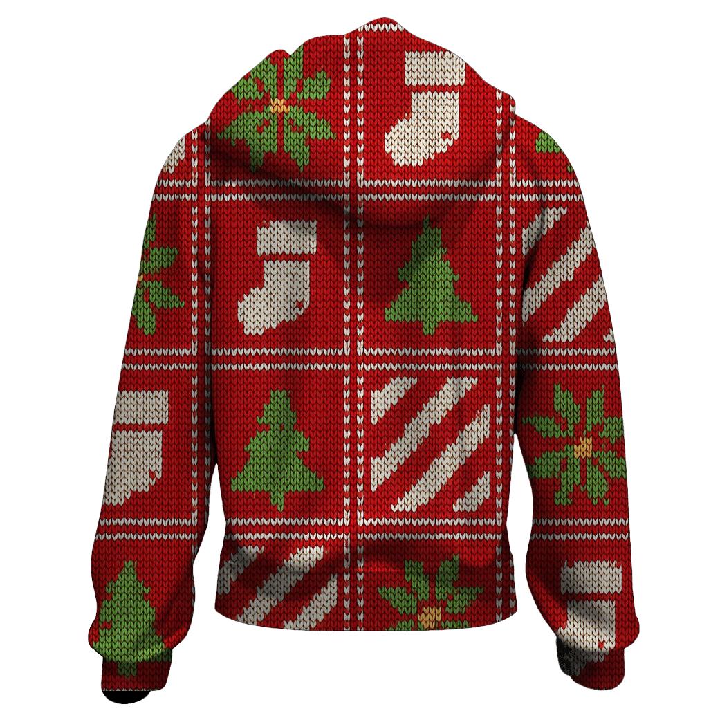 Ugly Christmas Candy Cane And Poinsettia Patchwork Parade Design hoodie styles