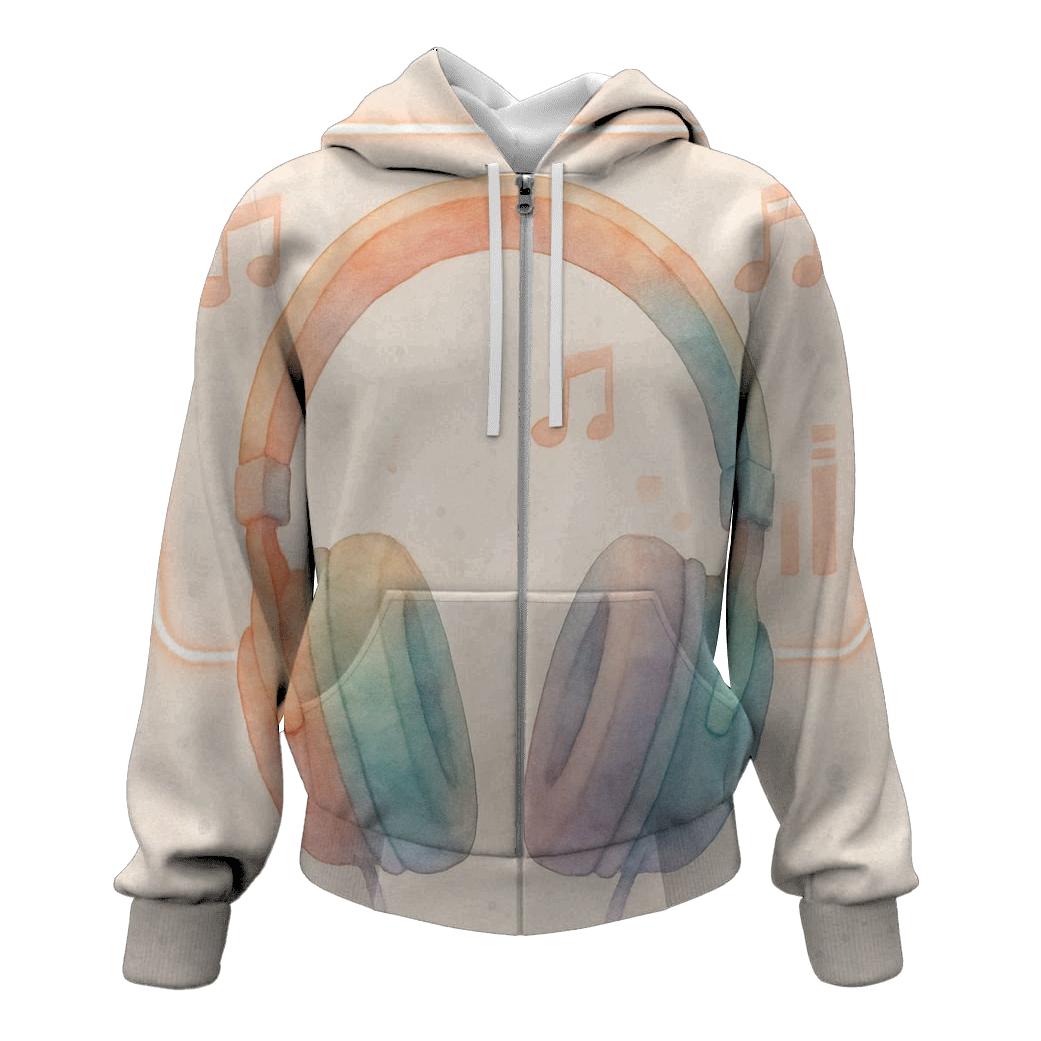 Watercolor Headphones Over Neon Notes hoodie designs