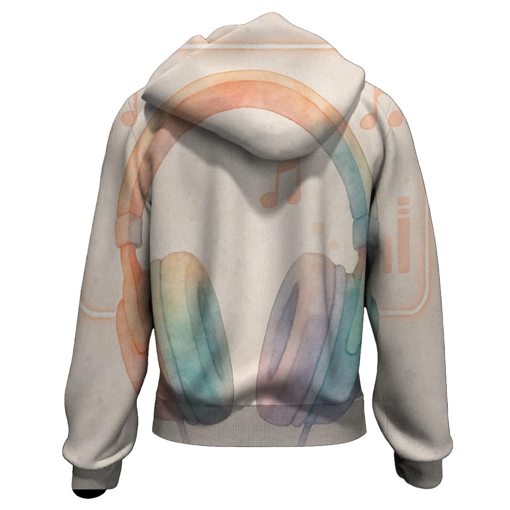Watercolor Headphones Over Neon Notes hoodie designs