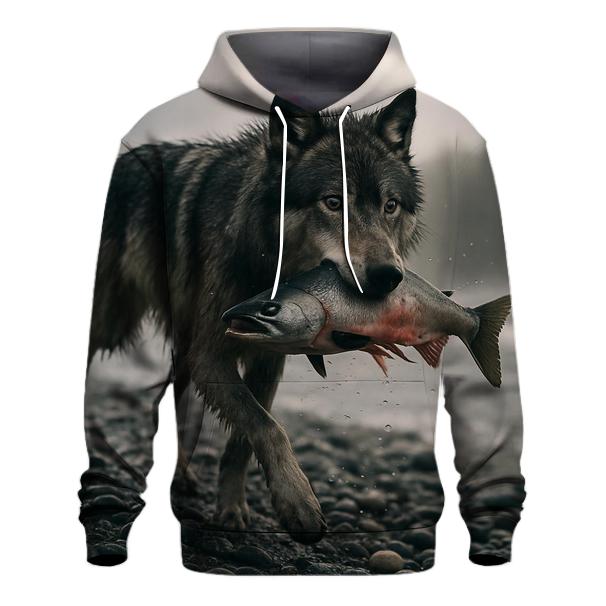 Salt Spray Salmon Run Wolf designer hoodies