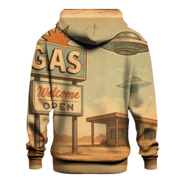 Sepia Desert Gas Station UFO Stop 1959 hoodie designs