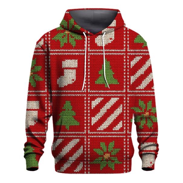 Ugly Christmas Candy Cane And Poinsettia Patchwork Parade Design hoodie designs