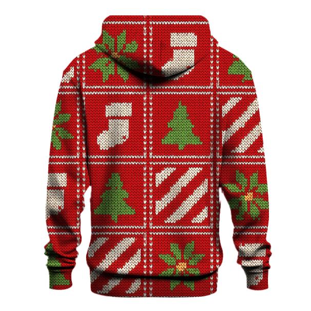 Ugly Christmas Candy Cane And Poinsettia Patchwork Parade Design hoodie designs