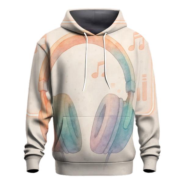 Watercolor Headphones Over Neon Notes zip-up hoodies