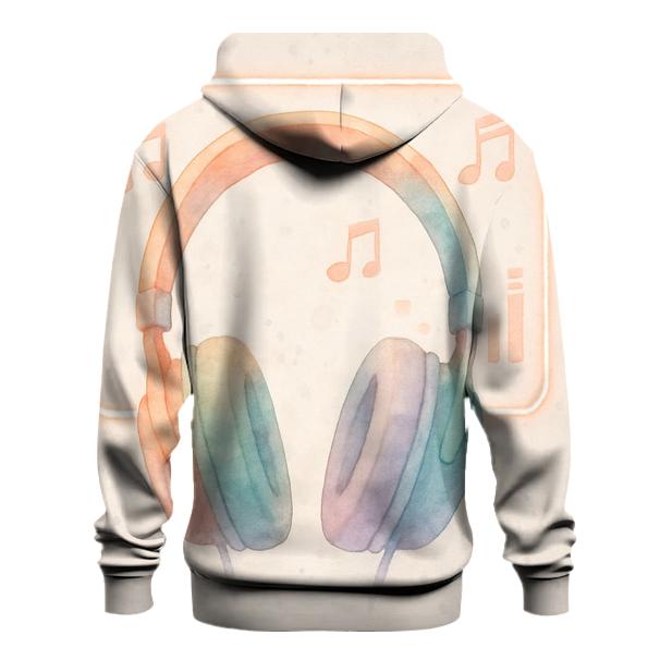Watercolor Headphones Over Neon Notes zip-up hoodies