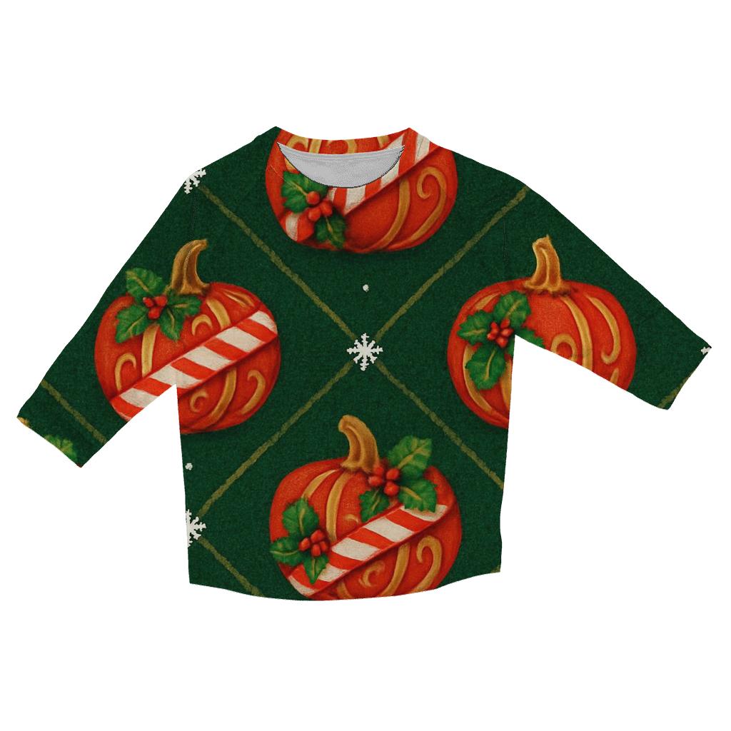 Candy Cane Pumpkin Lattice On Deep Green Background custom 3/4 sleeve shirts