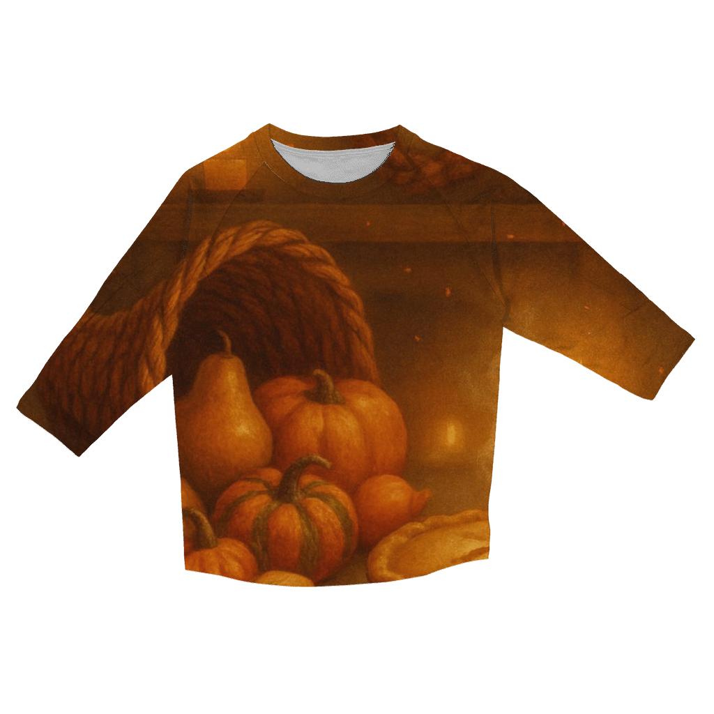 Candlelit Cornucopia Hearth printed three quarter sleeve shirts