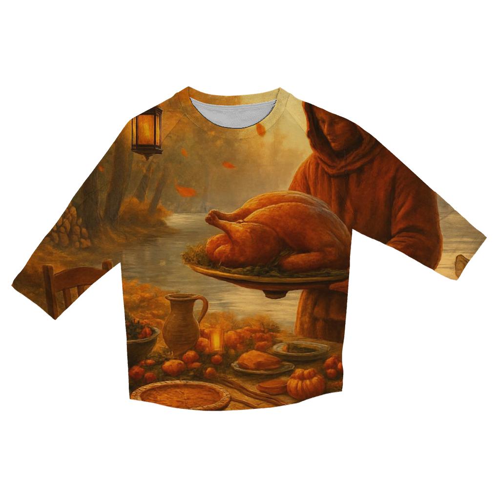 Autumn Lake Feast Under Lantern Pines stylish quarter sleeve tops