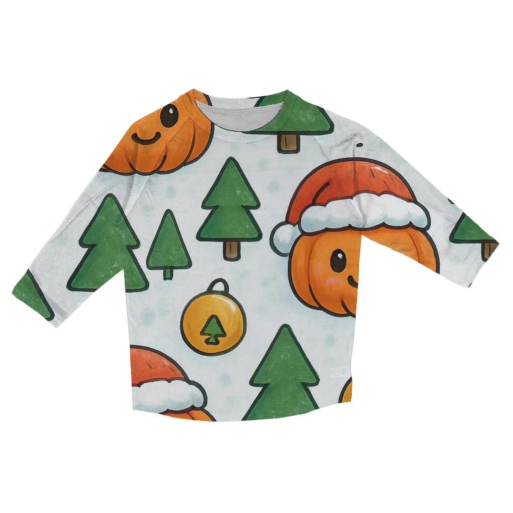 Snowy Christmas Pumpkin Patch Grid On White Background stylish quarter sleeve tops