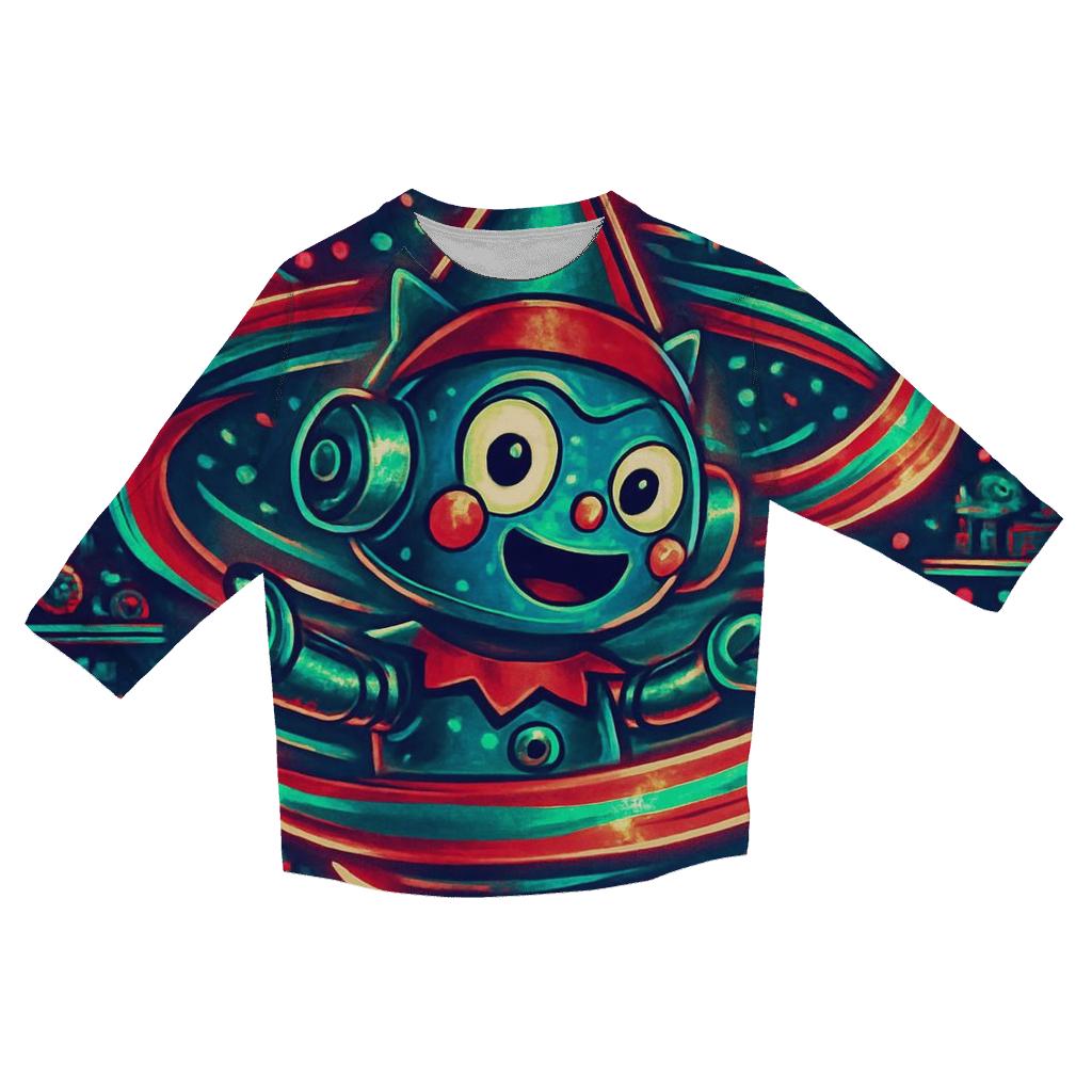Robot Elf Workshop Gift Wrap Tornado casual three quarter sleeve shirts