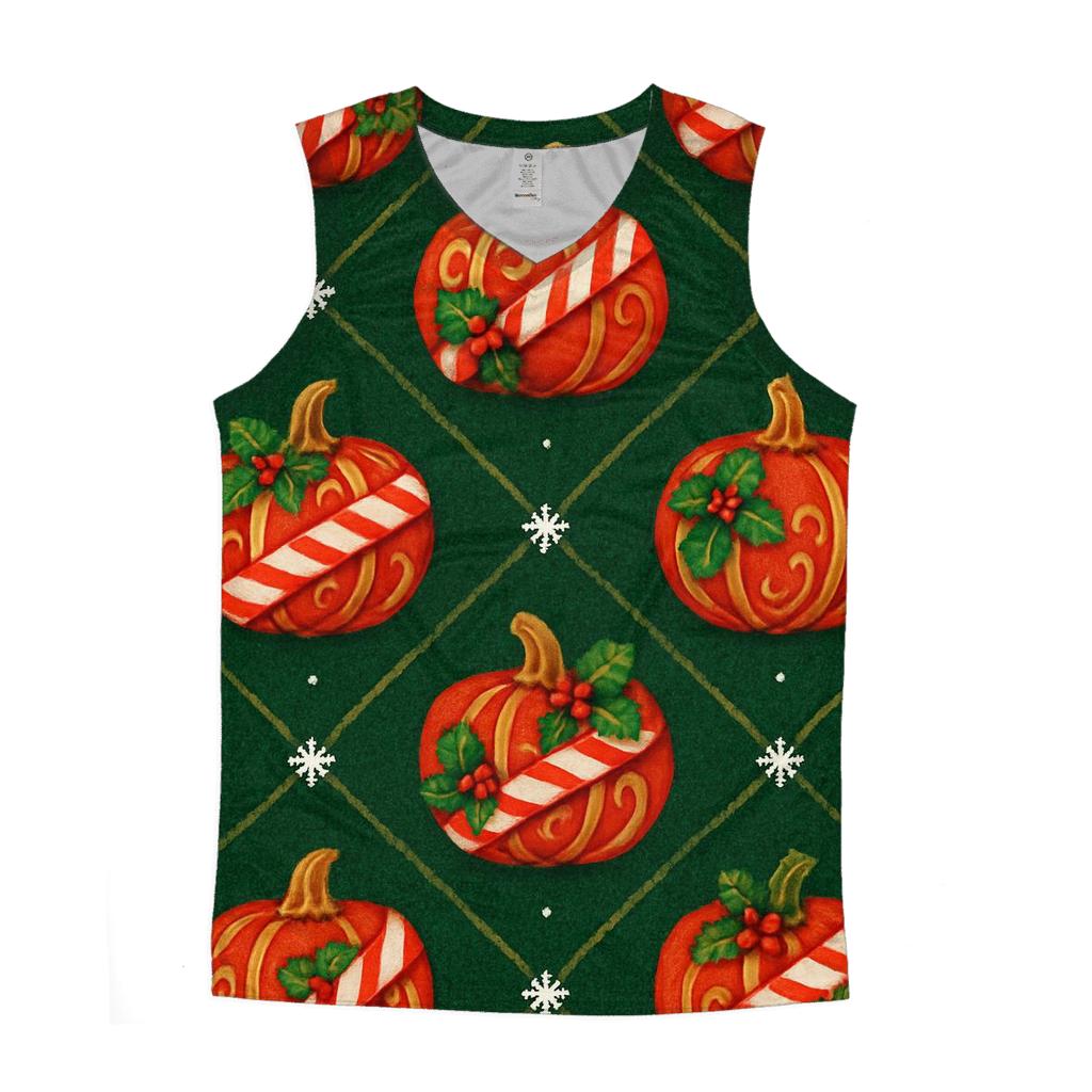 Candy Cane Pumpkin Lattice On Deep Green Background casual summer tank tops