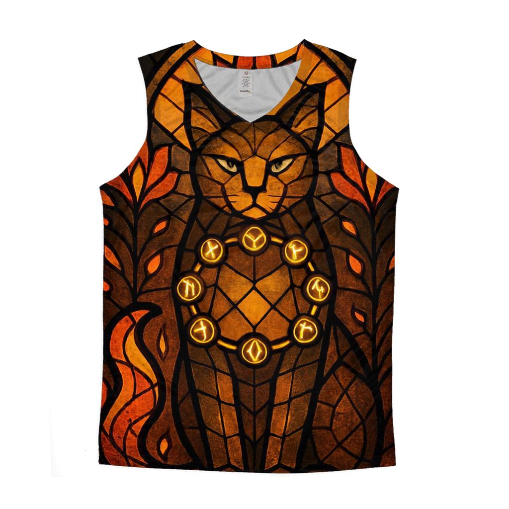 Stained Glass Ember Guardian Cat trendy fitted tank tops