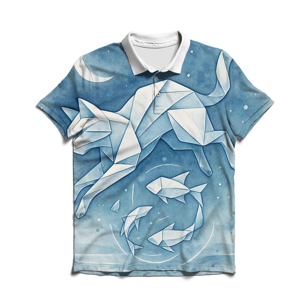 Moonlit Origami Tide Cat custom polo shirts